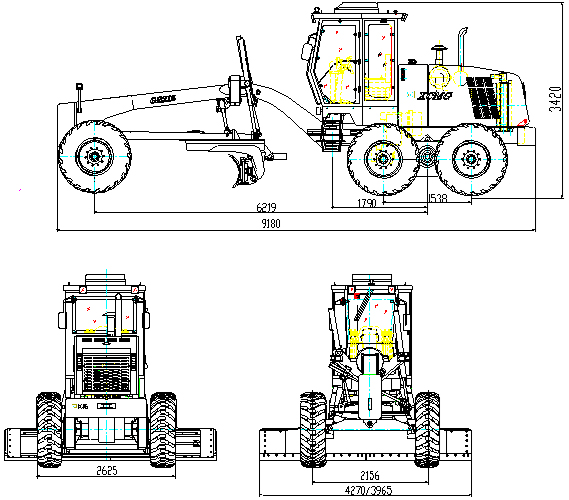 Габариты полноприводного автогрейдера XGR2135A - картинка дилера XCMG